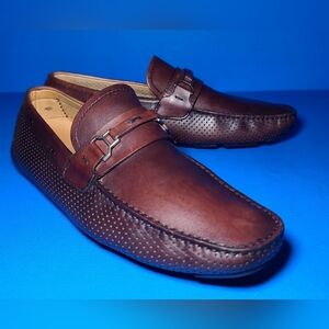 Magnanni Cole Mens Brown Perforated Leather Horse Bit Driving Shoes
